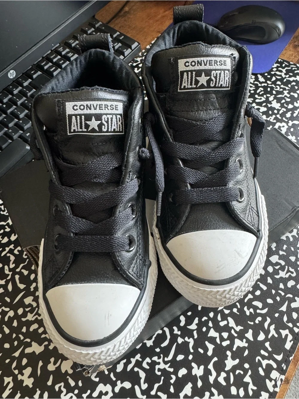 Converse Black and White Leather High Top Sneakers